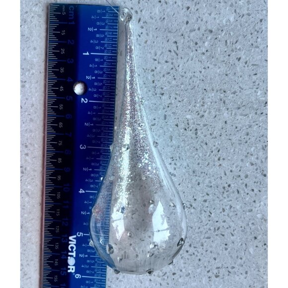 Set Of 2 Iridescent Spun Glass Spire & Glass Teardrop Ornaments Glitter Accents - Picture 7 of 11